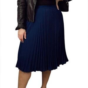 Elizabeth & Nicole belted pleated midi skirt Navy Size XL Petite
